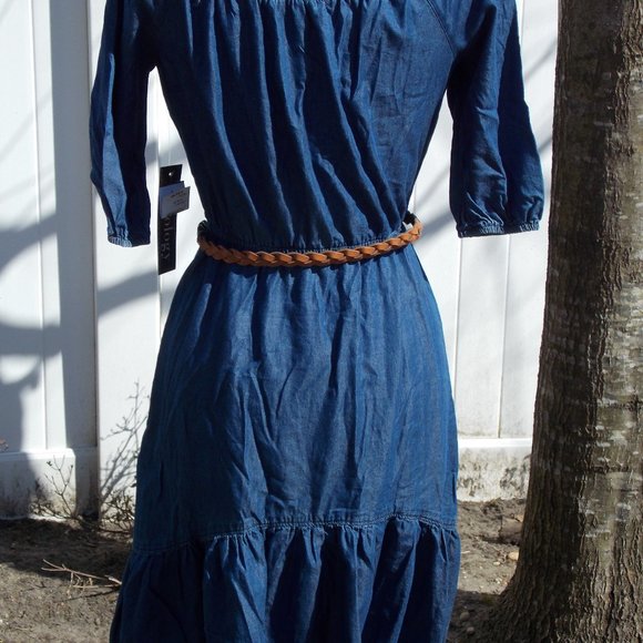 Peasant Off Shoulder Denim Dress Brand New - Picture 3 of 7